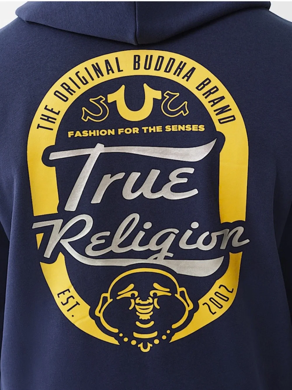 True Religion TR Script Oval Graphic Buddha Zip Hoodie NWT Size M
